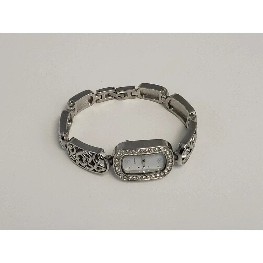 Allude Ladies Gemmed Quartz Watch 22mm Oval Silver‎ Tone Metal Heart Link